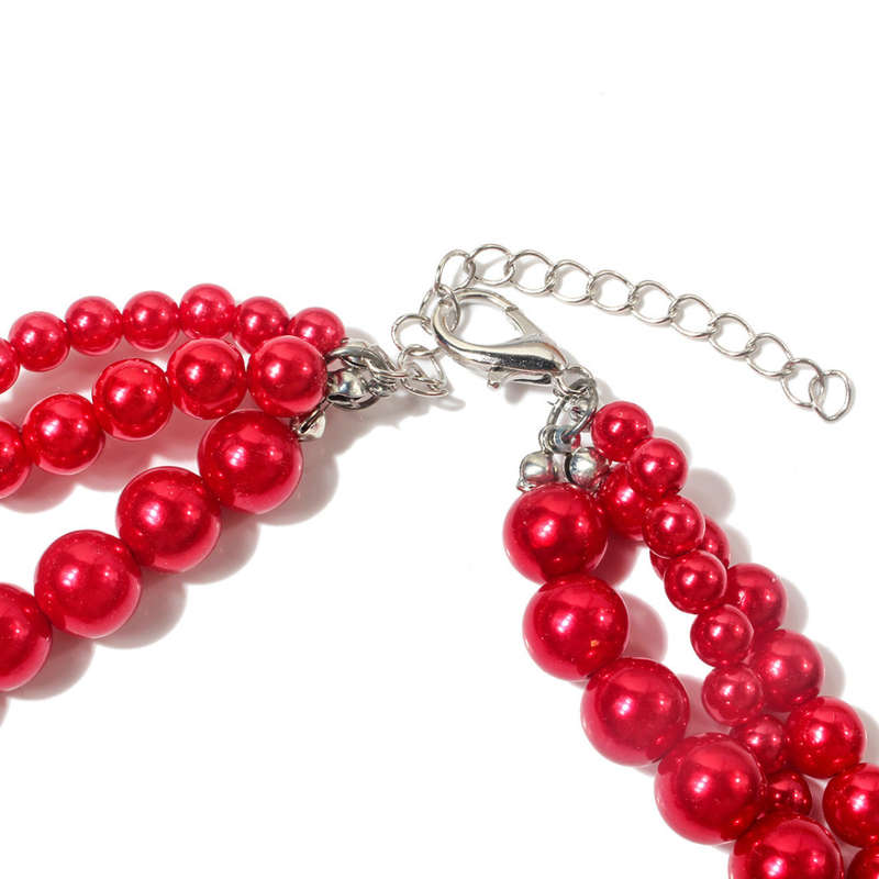 Braided Red Pearl Necklaces Set