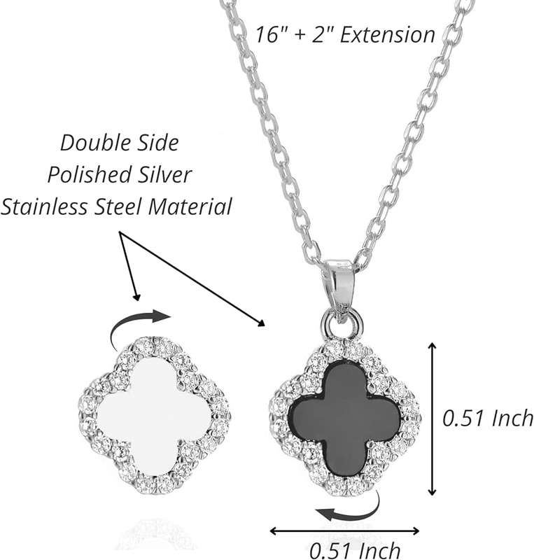 Four Leaf Clover Inlaid Zirconia Double Sided Black/White