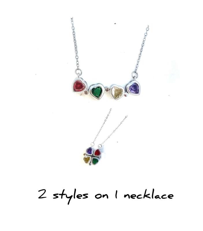 Multi Colour Four Leaf Clover/ Heart Necklace