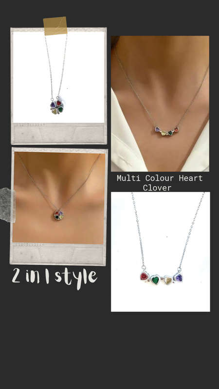 Multi Colour Four Leaf Clover/ Heart Necklace