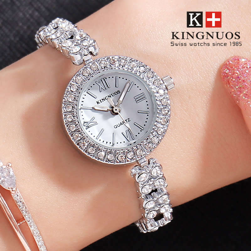 Ladies Wrist Watch Elegant Steel Belt Inlaid Crystals Quartz Watch