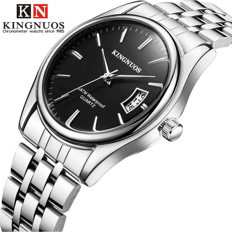 Men's Wrist Watch Kingnuos Stainless Steel Strap Calendar Displays Watch