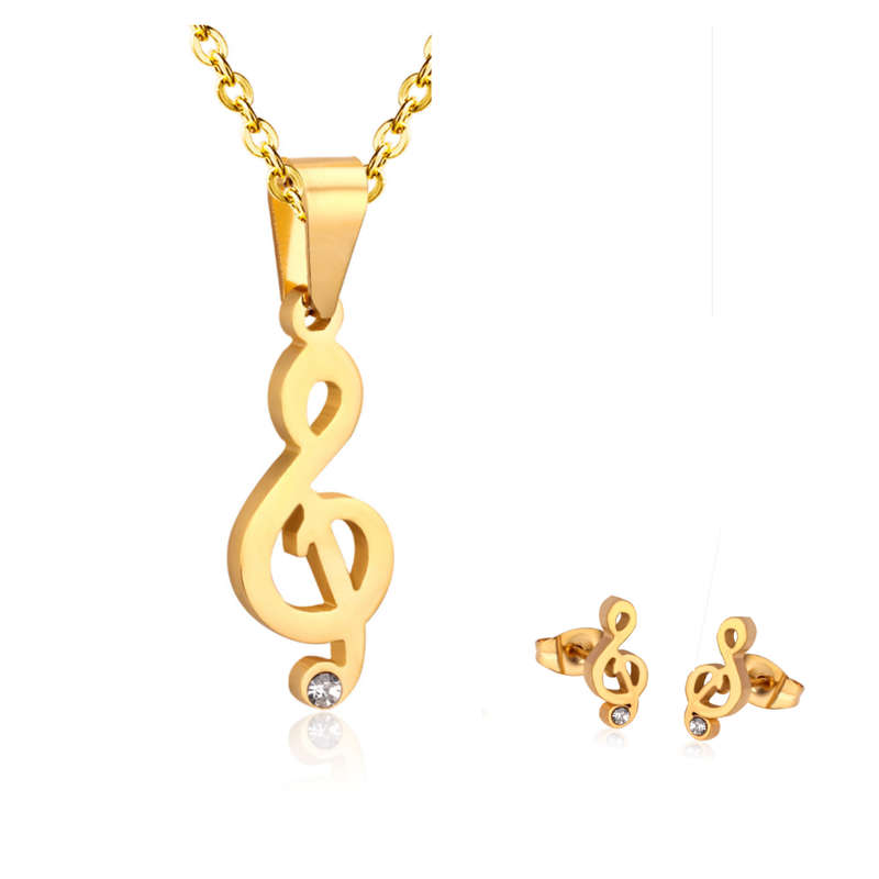 Necklace and Earrings Set Music Note Design