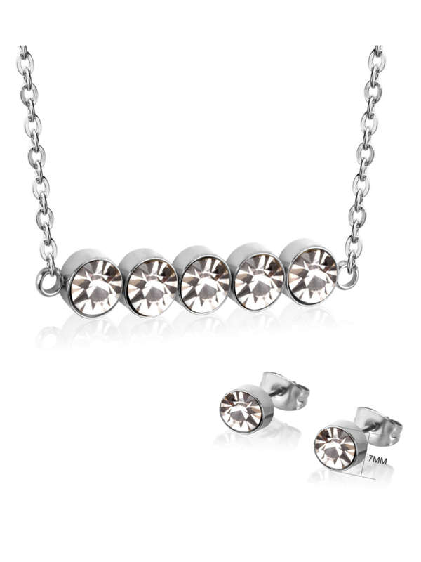 Multiple Zirconia Pendant Necklace and Earrings Set