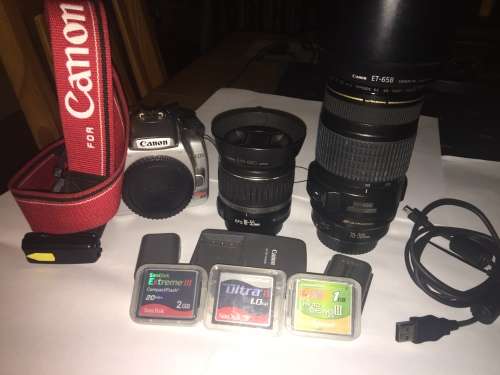 Canon EOS 400D/Rebel XTi with 2 lenses, lens hoods, remote and 3xCF cards