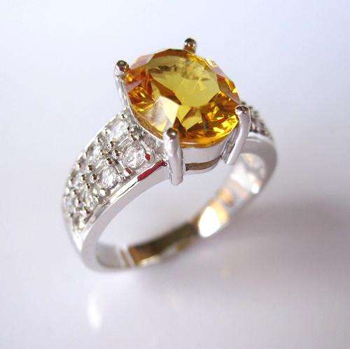 Citrine Gem 925 Solid Sterling silver, plated with white gold