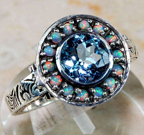 SO UNIQUE!! LOOK!! 2.5ct Aqua Marine 925 Sterling Silver perfume Ring 6.75