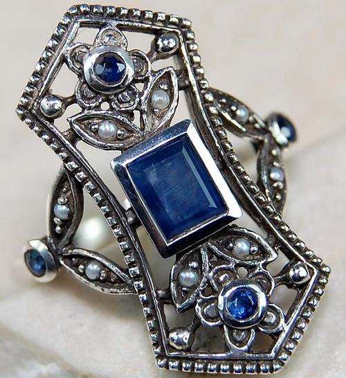 Sapphire 925 Sterling Silver Filigree Ring Sz 6.75