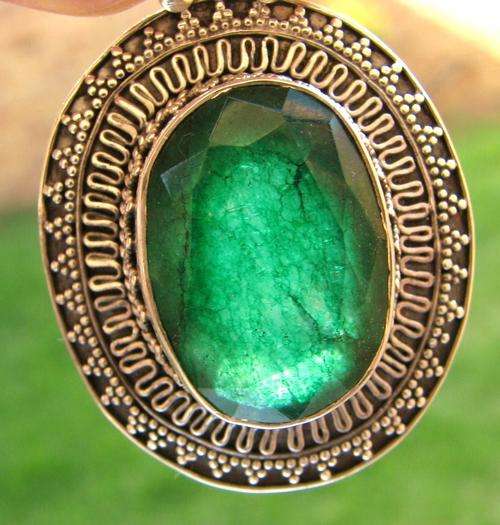 Real emerald solid sterling silver Pendant