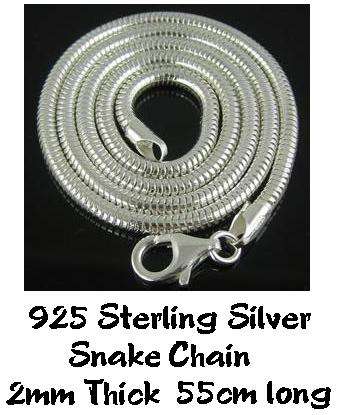 2mm Thick 925 STERLING SILVER SNAKE Chain - 55cm Long - Weight: 12g