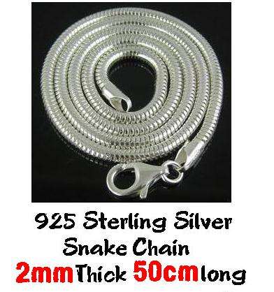Exquisite 2mm Thick 925 STERLING SILVER SNAKE Chain - 50cm Long - Weight: 11g - 3 Available
