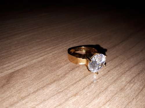 STUNNING GOLD RING WITH HUGE SIMULATED DIAMOND