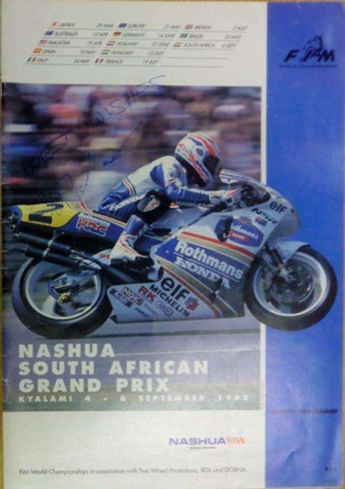 Signed by Mick Doohan - Nashua South African Motorcycle Grand Prix Programme - Kyalami 1992