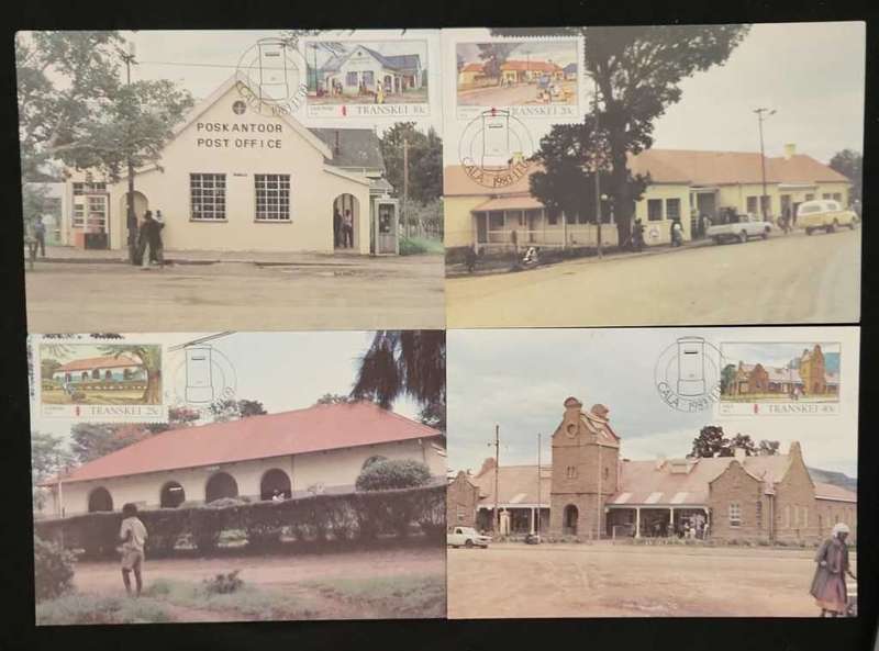 Maxi Cards / Post Cards Set Of 4 Transkei Post Offices in Transkei 1983