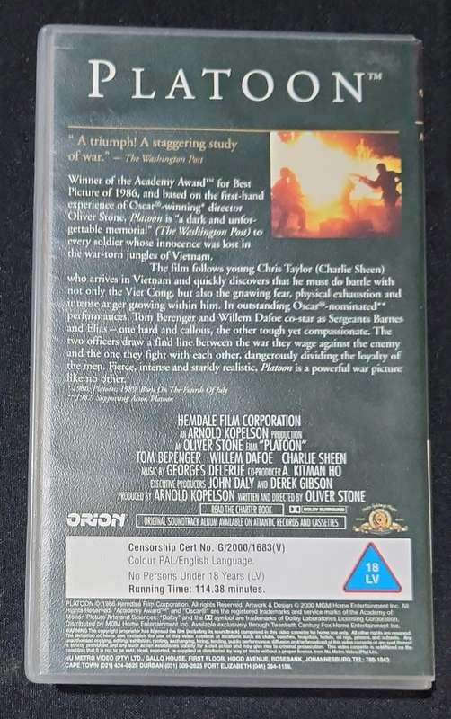 VHS Video Cassette An Oliver Stone Film Platoon