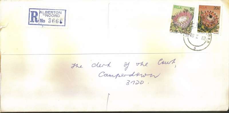 Postal History RSA Alberton Noord