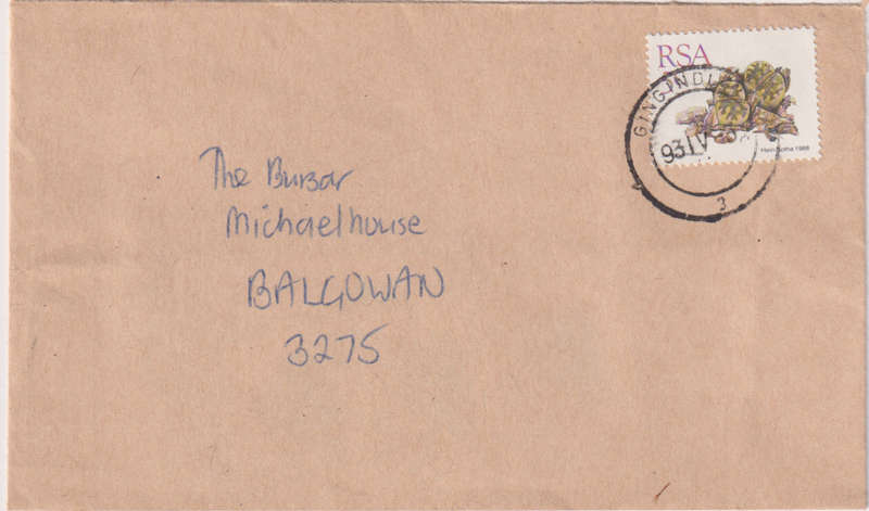 Postal History RSA Gingindla