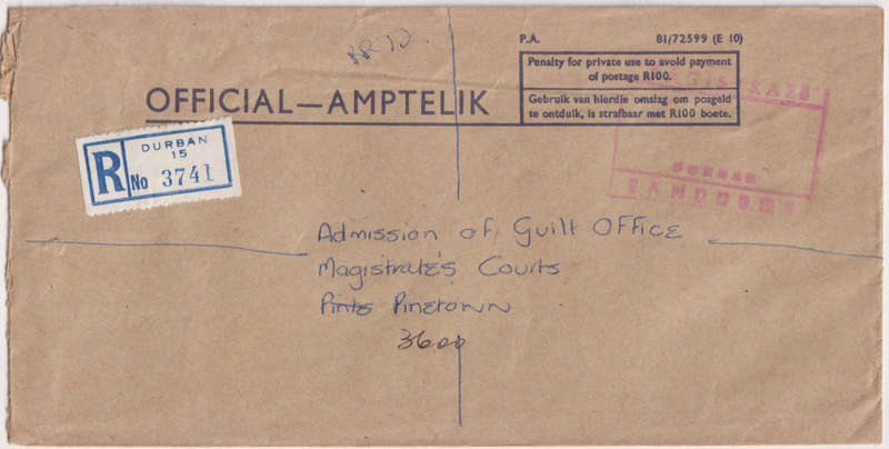 Postal History RSA Durban