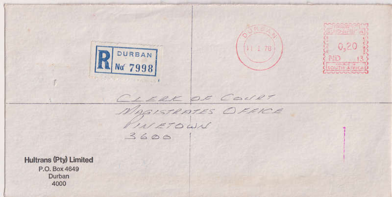 Postal History RSA Durban