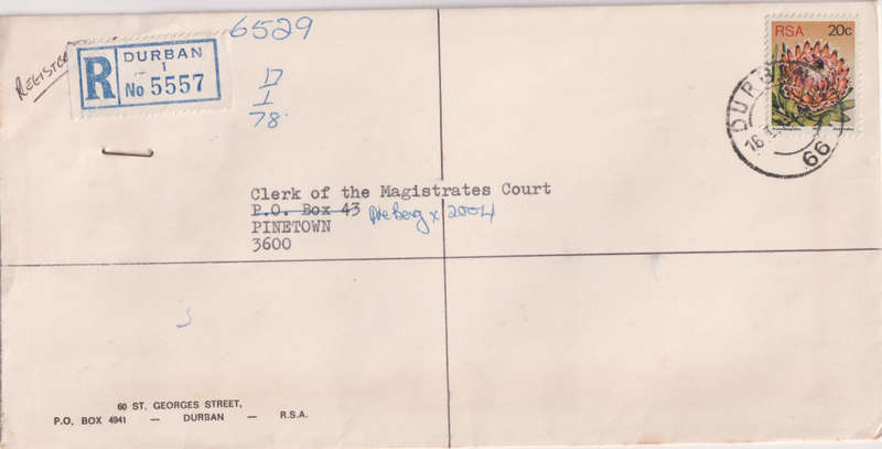 Postal History RSA Durban