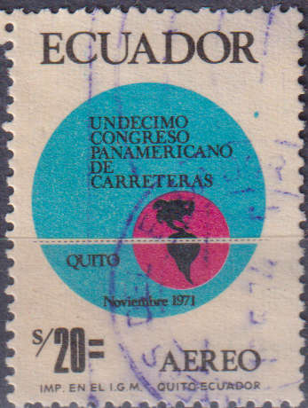 Stamp Ecuador 1971 Airmail - Pan-American Road Conference, Quito