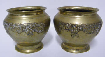 2 Brass Planters/Vases with raised grapevinedesign