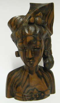 Carved Wooden Bust of a Woman