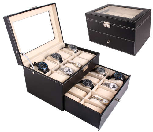 20 Grid PU Leather Watch Display Collection Case Jewelry Storage Organizer