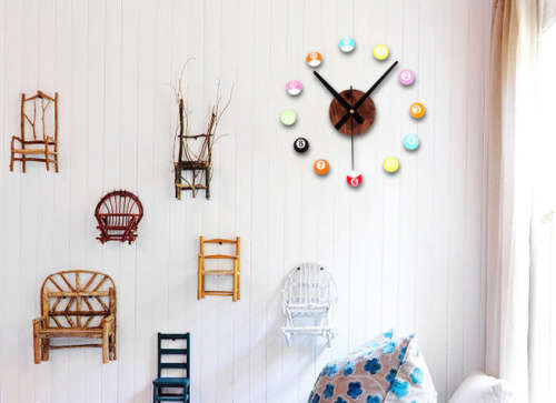 DIY Modern Wall Clock pool ball Surface 3D Sticker Decor For  Room or Home