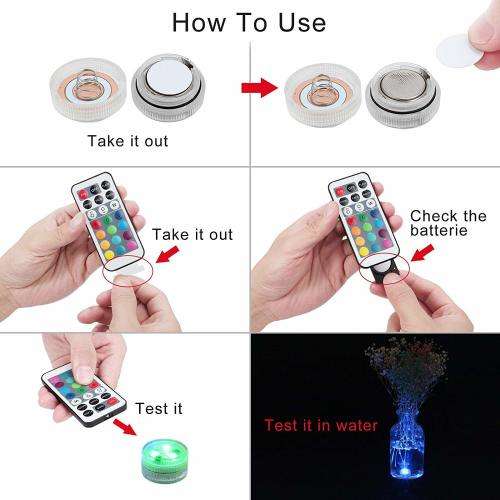 10PC Underwater LED Tea Lights, Submersible RGB Multicolor Waterproof DECOR lights