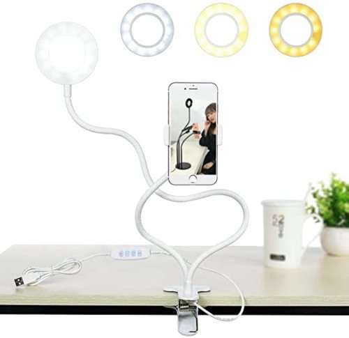 Selfie Ring Light with Cell Phone Holder and table clamp