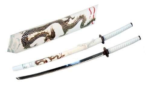 WHITE FLYING DRAGON SAMURAI KATANA -- FULL TANG --- BLOOD GROOVE --- SHARPENED