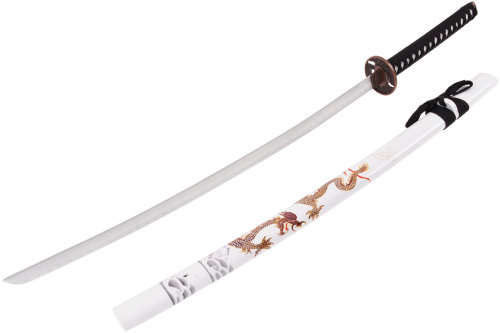WHITE FLYING DRAGON SAMURAI KATANA -- FULL TANG --- BLOOD GROOVE --- SHARPENED