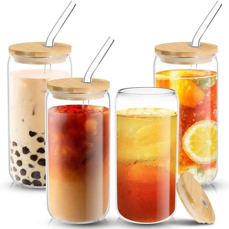 4PK Glass Jar and Straw Set
