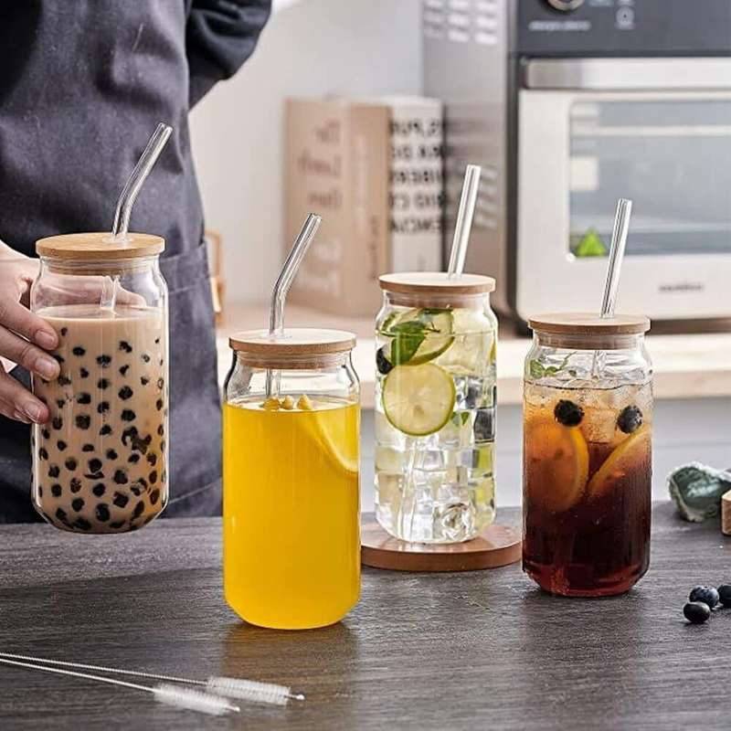 4PK Glass Jar and Straw Set