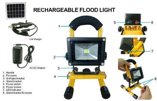 10W SOLAR RECHARGEABLE FLOOD LIGHT