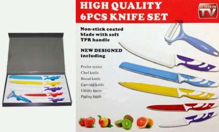 6 PIECE COLOUR COATED KNIFE CHEF SET