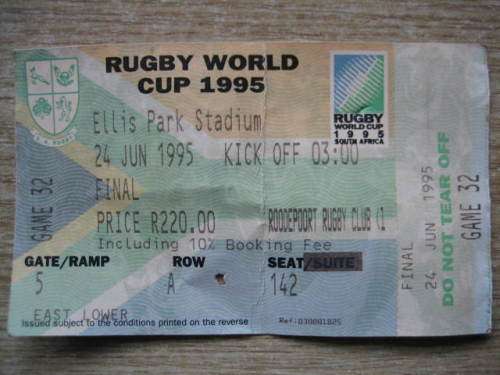 RUGBY WORLD CUP FINAL 1995 ELLIS PARK TICKET. SPRINGBOKS  V  ALL BLACKS