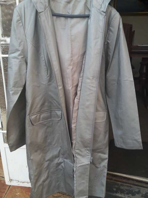 Grey/silver women's hooded raincoat