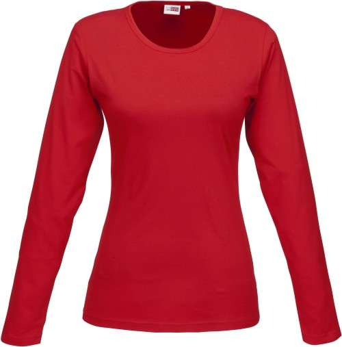 US Basic Portland Ladies Long Sleeve T-Shirt - Red (BAS-7750)