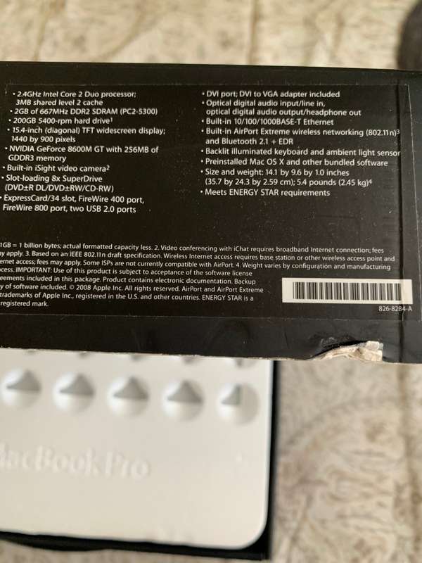 APPLE MAC BOOK PRO EARLY 2008 IN ORIGINAL BOX