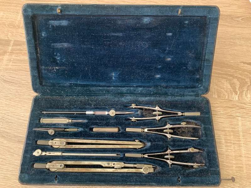 Vintage drafting precision drawing set, engineering, compass, Germany Architectural Drawing Set..