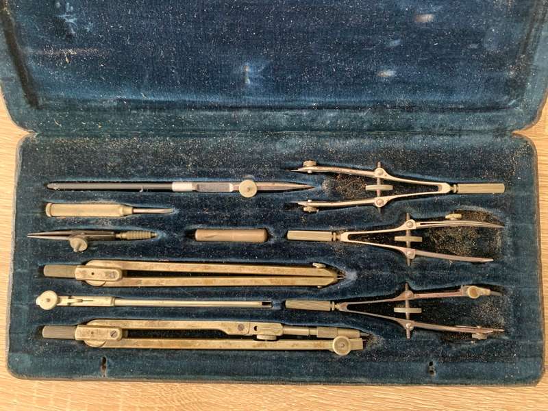 Vintage drafting precision drawing set, engineering, compass, Germany Architectural Drawing Set..