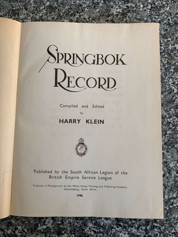 Springbok Record - Compiled And Edited By Harry Klein