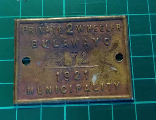 1921 two wheeler registration tag