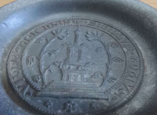 Latin inscribed metal dish