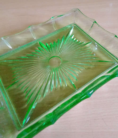 Green glass cheese dish