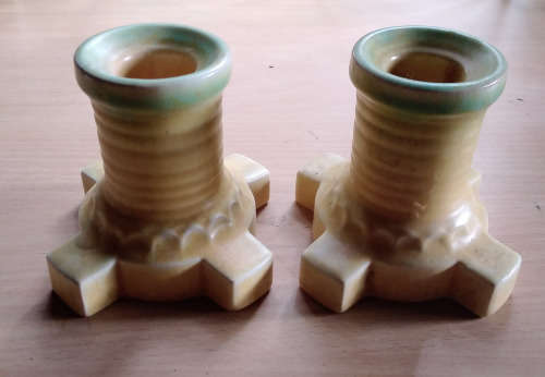 Art deco Crown devon candle holders