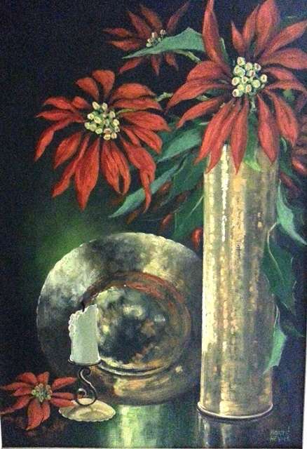 Monté Heyns - Great South African Artist - Warm copper & Poinsettias