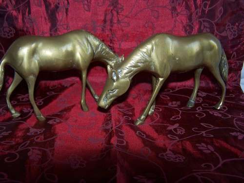 PAIR OF BRASS HORSES